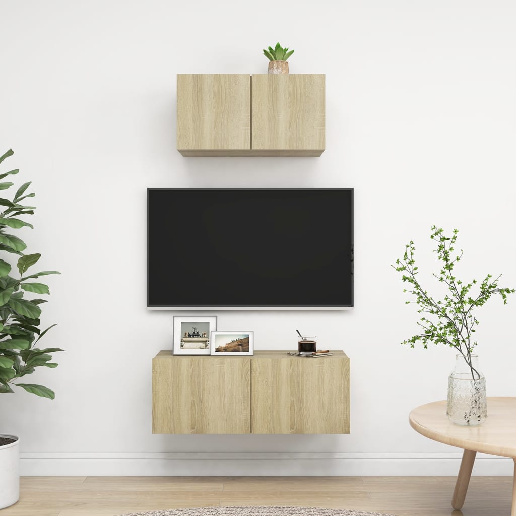 3079015 vidaXL 2 Piece TV Cabinet Set Sonoma Oak Engineered Wood (804517+801475)
