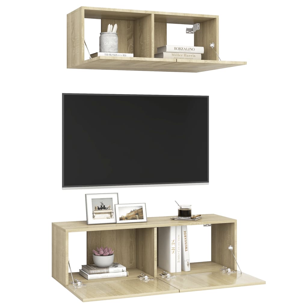 3079017 vidaXL 2 Piece TV Cabinet Set Sonoma Oak Engineered Wood (801475+801484)