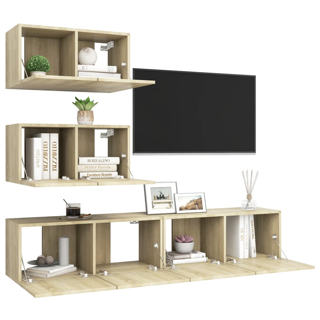 3079025 vidaXL 4 Piece TV Cabinet Set Sonoma Oak Engineered Wood (804518+801475x2)