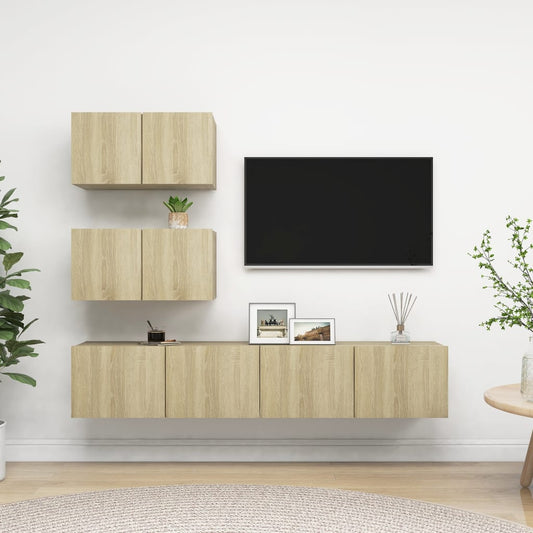 3079025 vidaXL 4 Piece TV Cabinet Set Sonoma Oak Engineered Wood (804518+801475x2)