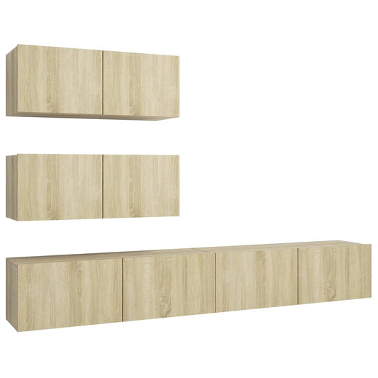 3079026 vidaXL 4 Piece TV Cabinet Set Sonoma Oak Engineered Wood (801475x2+801484x2)