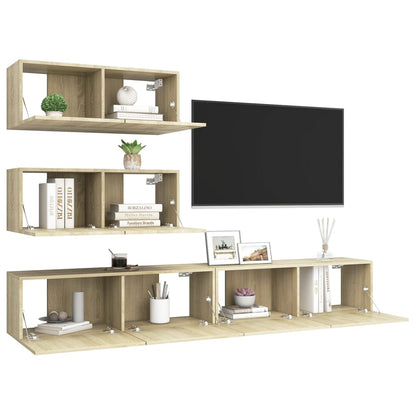 3079026 vidaXL 4 Piece TV Cabinet Set Sonoma Oak Engineered Wood (801475x2+801484x2)