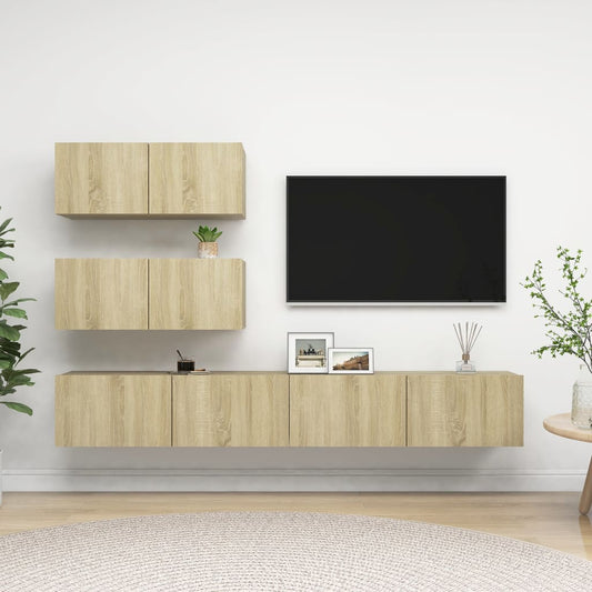 3079026 vidaXL 4 Piece TV Cabinet Set Sonoma Oak Engineered Wood (801475x2+801484x2)