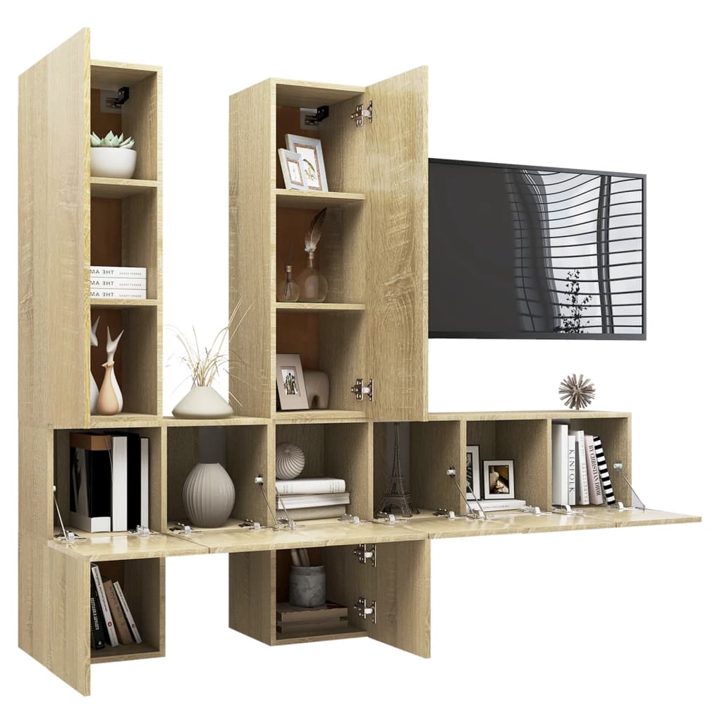 3079033 vidaXL 7 Piece TV Cabinet Set Sonoma Oak Engineered Wood (804491+803351+804519)