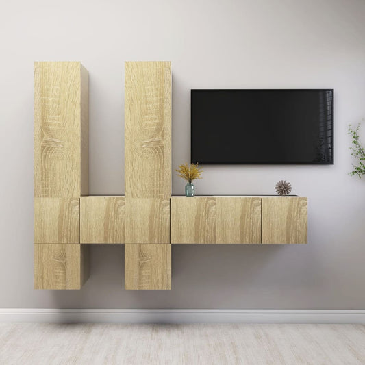3079033 vidaXL 7 Piece TV Cabinet Set Sonoma Oak Engineered Wood (804491+803351+804519)