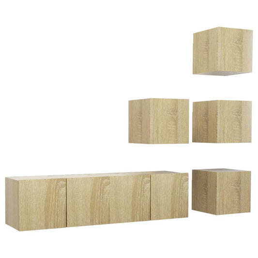 3079035 vidaXL 6 Piece TV Cabinet Set Sonoma Oak Engineered Wood (804492+804518)
