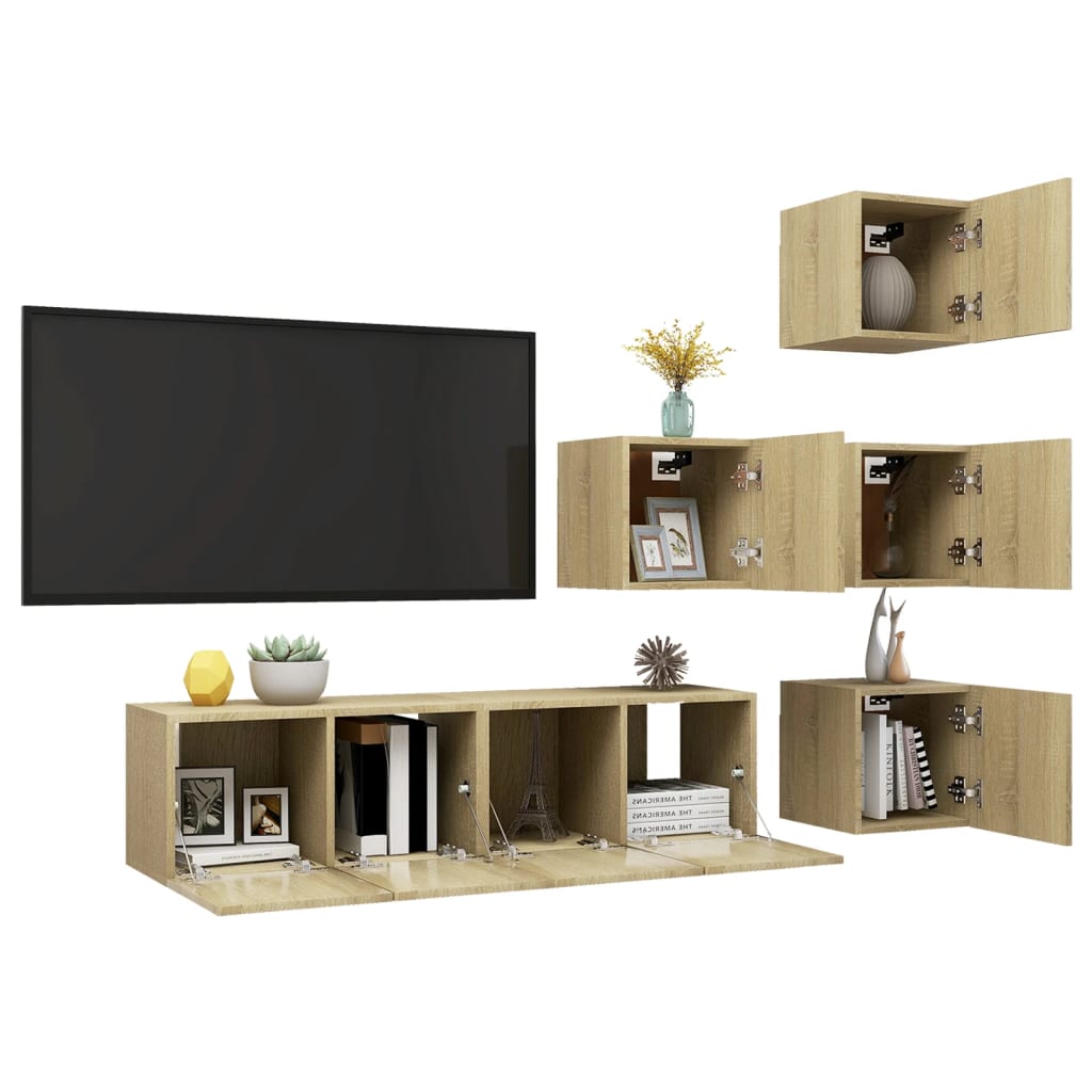 3079035 vidaXL 6 Piece TV Cabinet Set Sonoma Oak Engineered Wood (804492+804518)