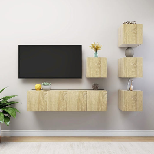 3079035 vidaXL 6 Piece TV Cabinet Set Sonoma Oak Engineered Wood (804492+804518)