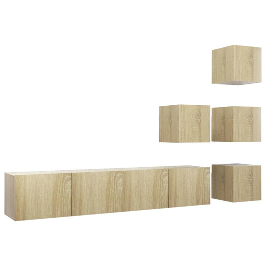 3079036 vidaXL 6 Piece TV Cabinet Set Sonoma Oak Engineered Wood (804492+801475x2)