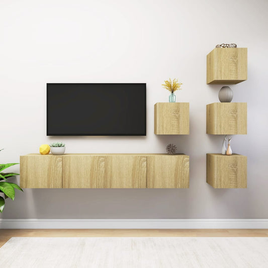 3079036 vidaXL 6 Piece TV Cabinet Set Sonoma Oak Engineered Wood (804492+801475x2)