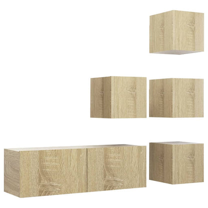 3079037 vidaXL 5 Piece TV Cabinet Set Sonoma Oak Engineered Wood (804492+801484)