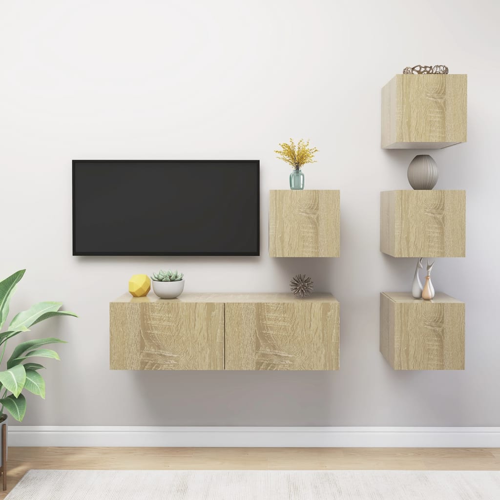3079037 vidaXL 5 Piece TV Cabinet Set Sonoma Oak Engineered Wood (804492+801484)