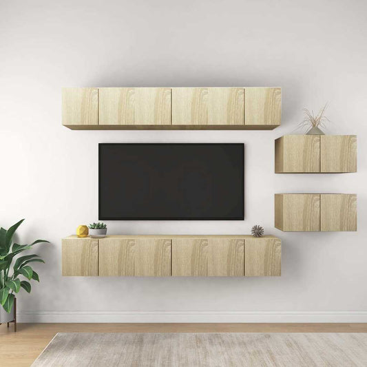 TV Cabinet | Set of 8 | Sonoma oak | Engineered wood | 8 pieces set