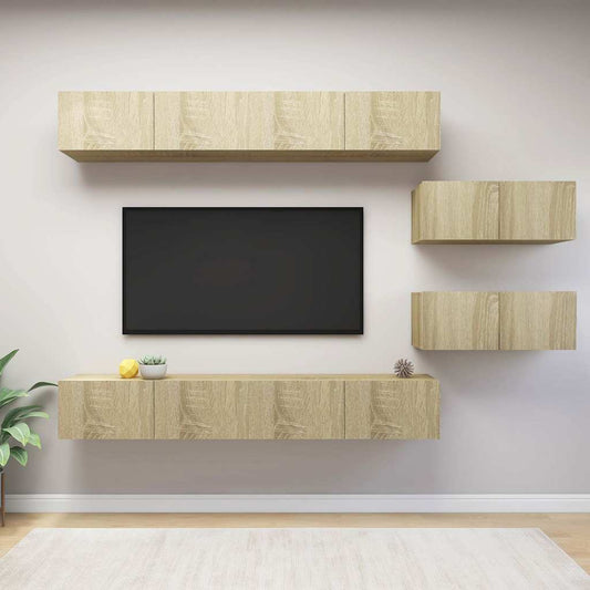 TV Cabinet Set |  Set of 6 | Sonoma Oak | Engineered Wood