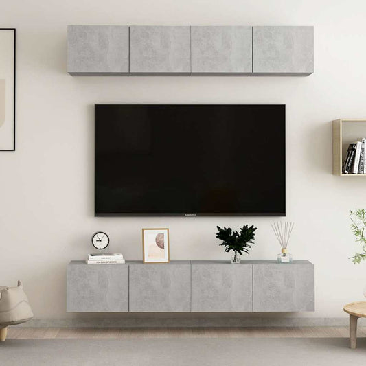 TV Cabinet | Set of 4 | Concrete grey | Engineered wood | Standard