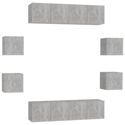 3079066 vidaXL 8 Piece TV Cabinet Set Concrete Grey Engineered Wood (2x804521+804495)
