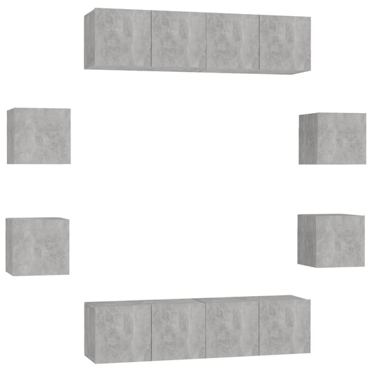 3079066 vidaXL 8 Piece TV Cabinet Set Concrete Grey Engineered Wood (2x804521+804495)