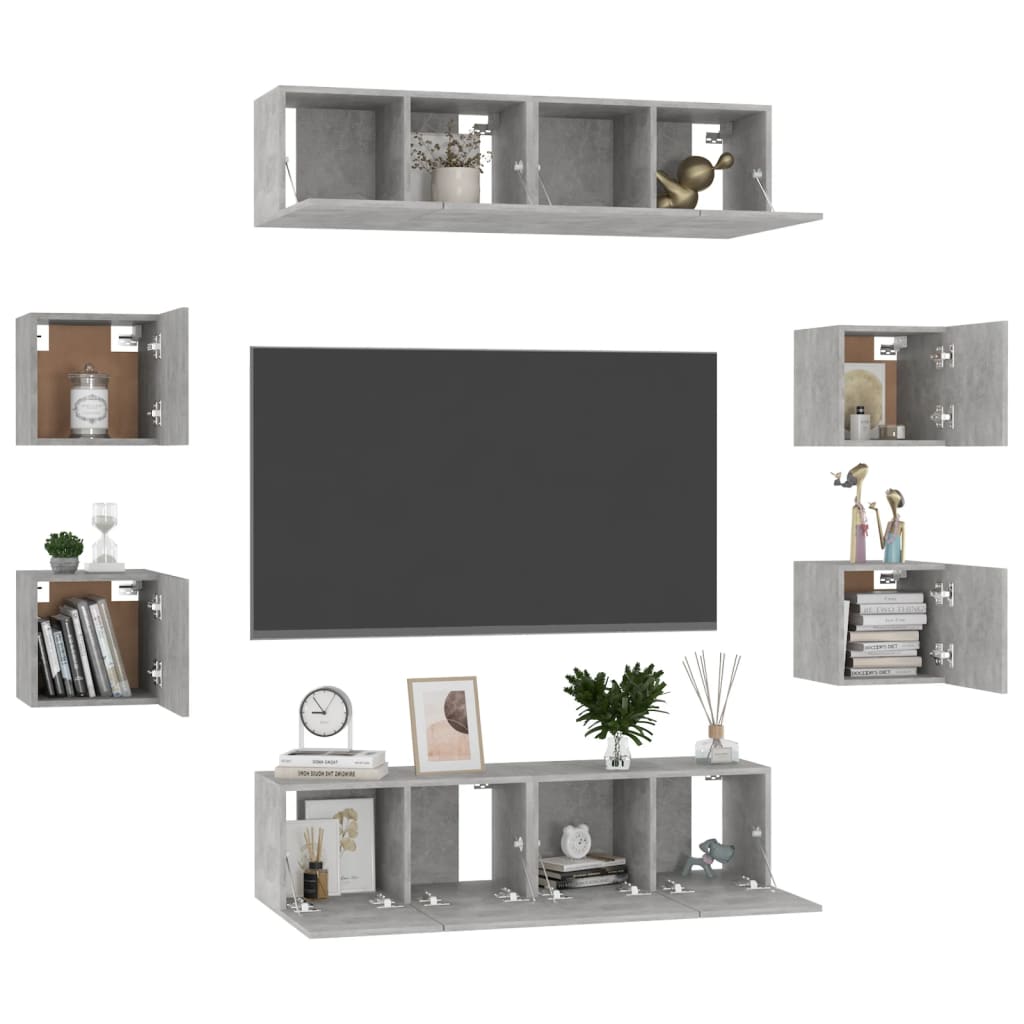 3079066 vidaXL 8 Piece TV Cabinet Set Concrete Grey Engineered Wood (2x804521+804495)