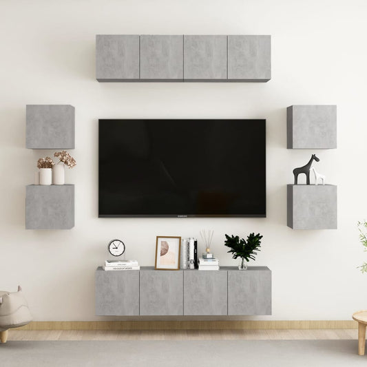 3079066 vidaXL 8 Piece TV Cabinet Set Concrete Grey Engineered Wood (2x804521+804495)