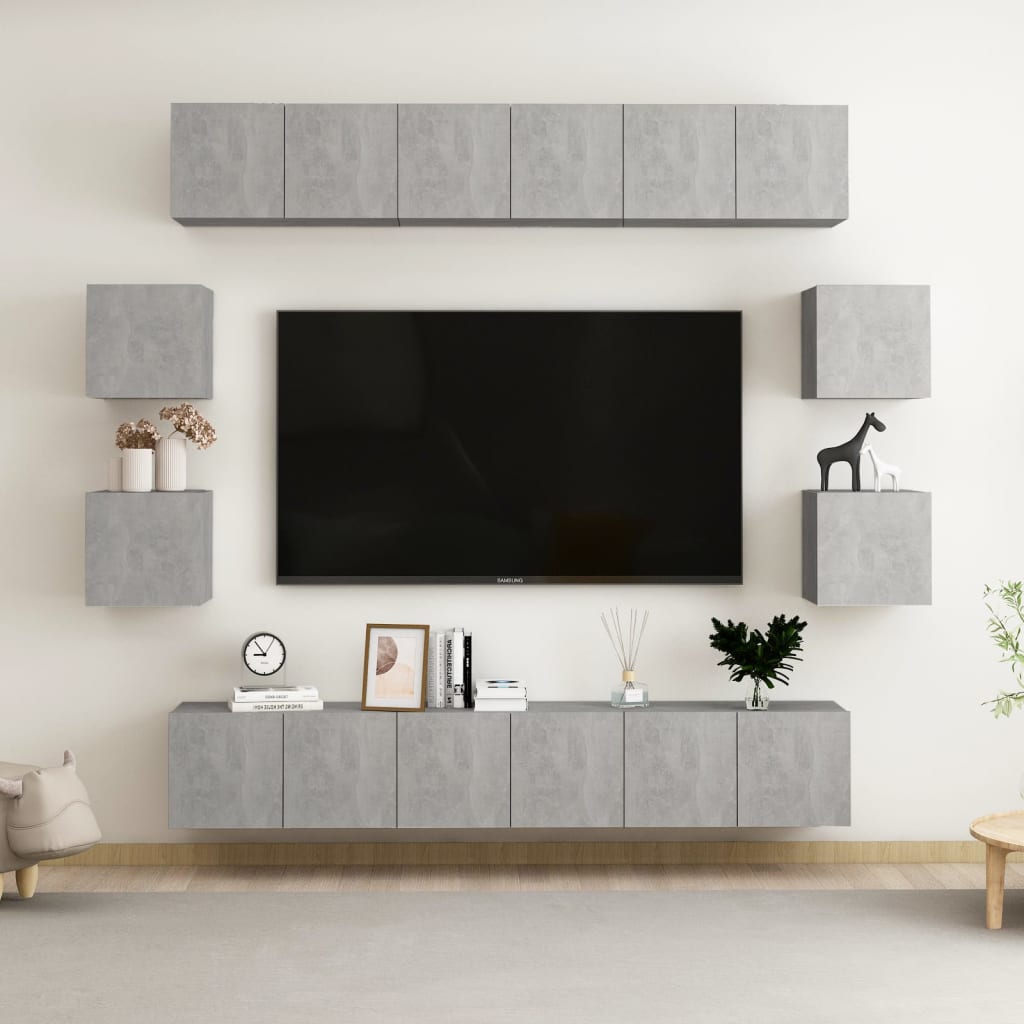 10 Piece TV Cabinet Set Concrete Grey Engineered Wood