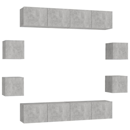 3079068 vidaXL 8 Piece TV Cabinet Set Concrete Grey Engineered Wood (801476x4+804495)