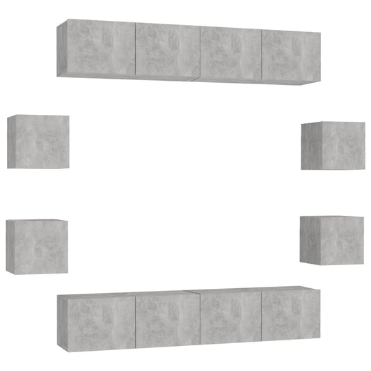 3079068 vidaXL 8 Piece TV Cabinet Set Concrete Grey Engineered Wood (801476x4+804495)