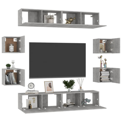 3079068 vidaXL 8 Piece TV Cabinet Set Concrete Grey Engineered Wood (801476x4+804495)
