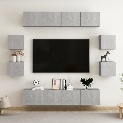 3079068 vidaXL 8 Piece TV Cabinet Set Concrete Grey Engineered Wood (801476x4+804495)