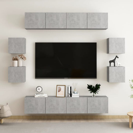3079068 vidaXL 8 Piece TV Cabinet Set Concrete Grey Engineered Wood (801476x4+804495)