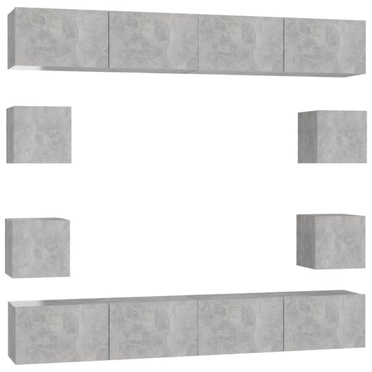 3079069 vidaXL 8 Piece TV Cabinet Set Concrete Grey Engineered Wood (801485x4+804495)