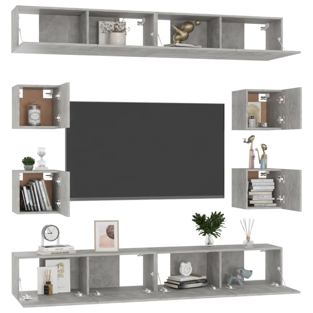 3079069 vidaXL 8 Piece TV Cabinet Set Concrete Grey Engineered Wood (801485x4+804495)
