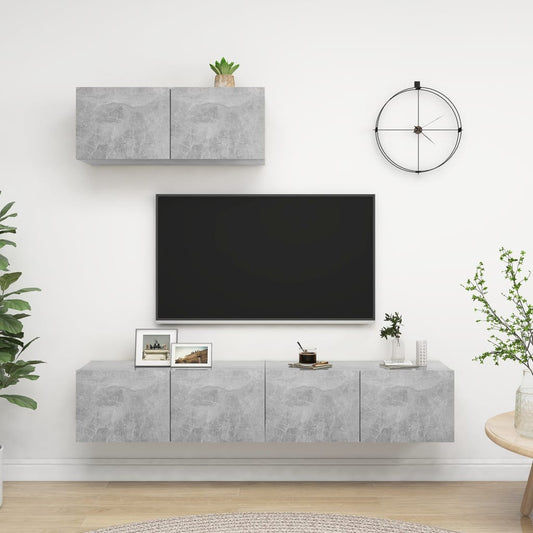 3079121 vidaXL 3 Piece TV Cabinet Set Concrete Grey Engineered Wood (801476x3)