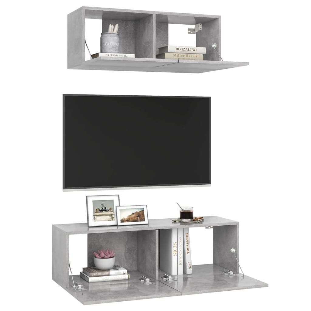 3079122 vidaXL 2 Piece TV Cabinet Set Concrete Grey Engineered Wood (801476+801485)