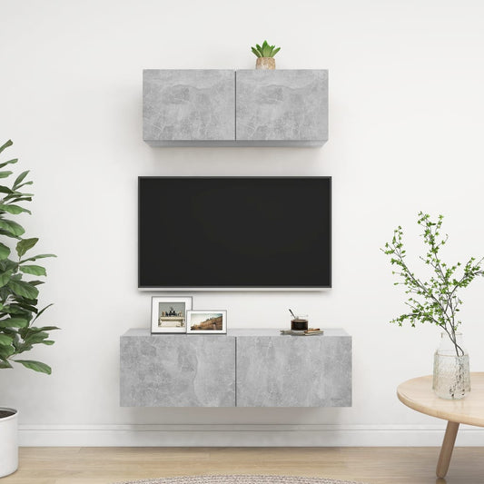 3079122 vidaXL 2 Piece TV Cabinet Set Concrete Grey Engineered Wood (801476+801485)