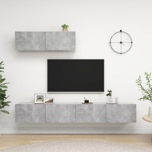 3079123 vidaXL 3 Piece TV Cabinet Set Concrete Grey Engineered Wood (801485+801485x2)