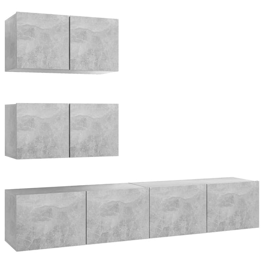 3079130 vidaXL 4 Piece TV Cabinet Set Concrete Grey Engineered Wood (804521+801476x2)