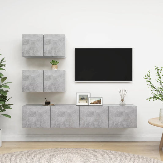 3079130 vidaXL 4 Piece TV Cabinet Set Concrete Grey Engineered Wood (804521+801476x2)