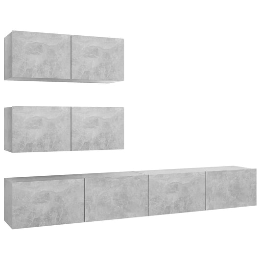 3079131 vidaXL 4 Piece TV Cabinet Set Concrete Grey Engineered Wood (801476x2+801485x2)