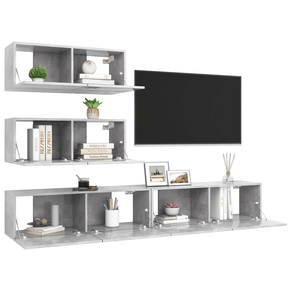 3079131 vidaXL 4 Piece TV Cabinet Set Concrete Grey Engineered Wood (801476x2+801485x2)