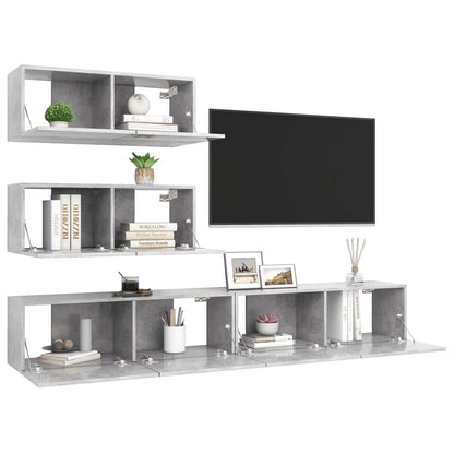 3079131 vidaXL 4 Piece TV Cabinet Set Concrete Grey Engineered Wood (801476x2+801485x2)