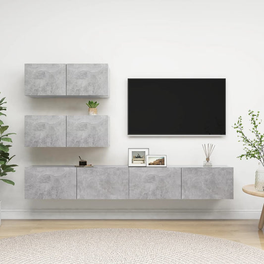 3079131 vidaXL 4 Piece TV Cabinet Set Concrete Grey Engineered Wood (801476x2+801485x2)