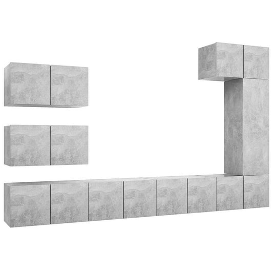 TV Cabinet Set | Set of 8 | Concrete Grey | Engineered Wood | Standard