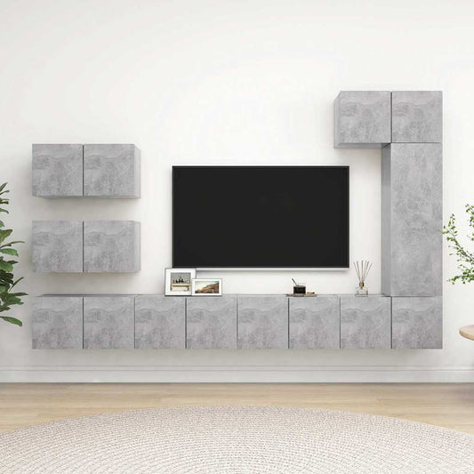 TV Cabinet Set | Set of 8 | Concrete Grey | Engineered Wood | Standard