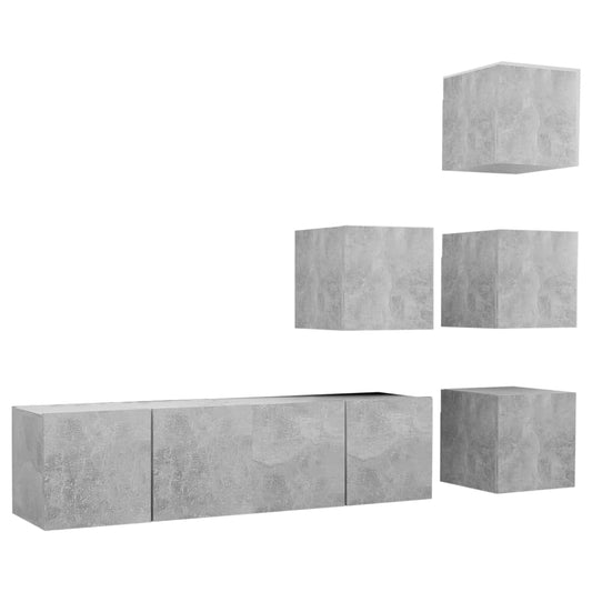 3079140 vidaXL 6 Piece TV Cabinet Set Concrete Grey Engineered Wood (804495+804521)