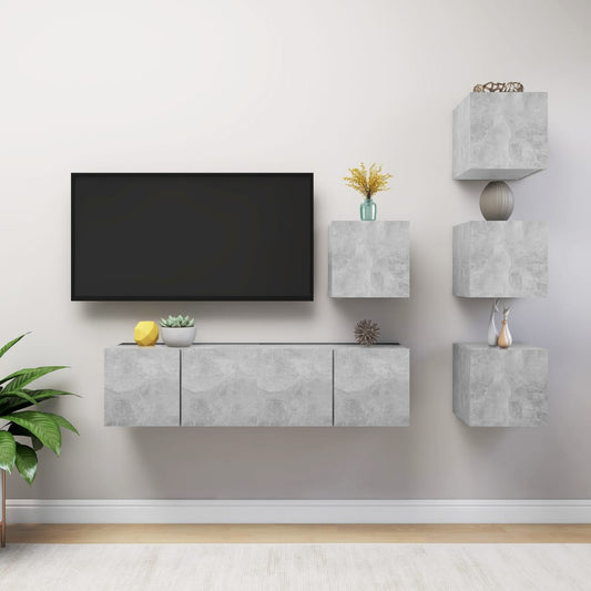 3079140 vidaXL 6 Piece TV Cabinet Set Concrete Grey Engineered Wood (804495+804521)