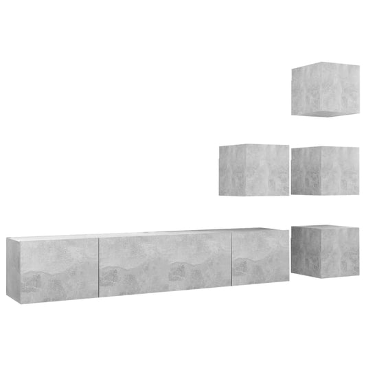 3079141 vidaXL 6 Piece TV Cabinet Set Concrete Grey Engineered Wood (804495+801476x2)