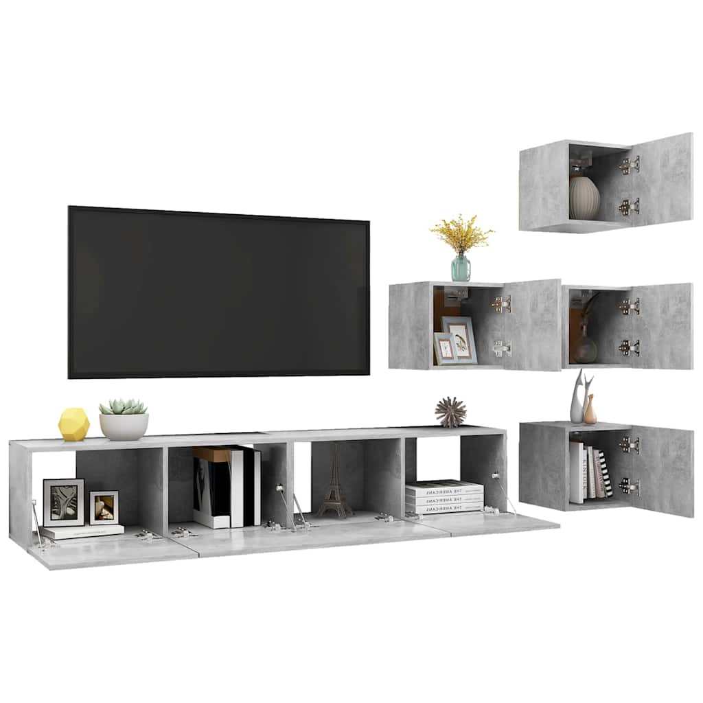 6 Piece TV Cabinet Set Concrete Grey Engineered Wood