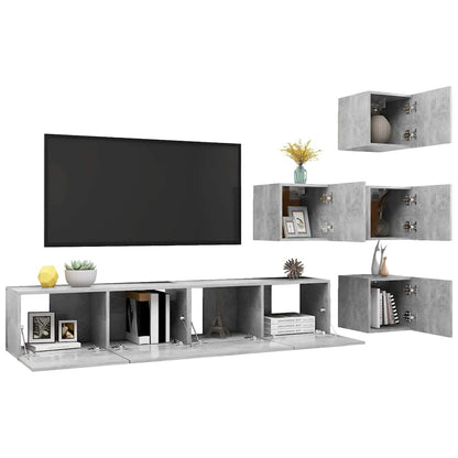 6 Piece TV Cabinet Set Concrete Grey Engineered Wood