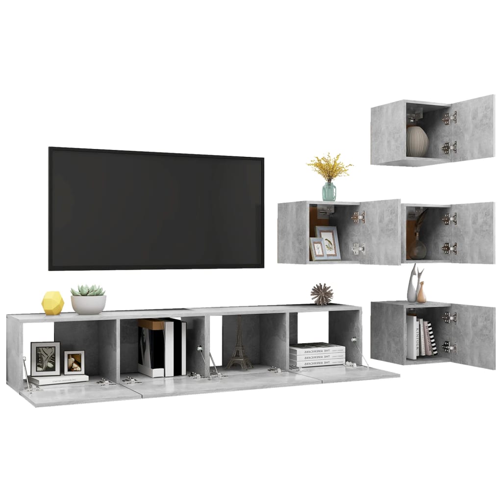 3079141 vidaXL 6 Piece TV Cabinet Set Concrete Grey Engineered Wood (804495+801476x2)