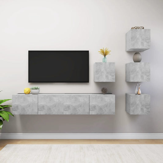3079141 vidaXL 6 Piece TV Cabinet Set Concrete Grey Engineered Wood (804495+801476x2)
